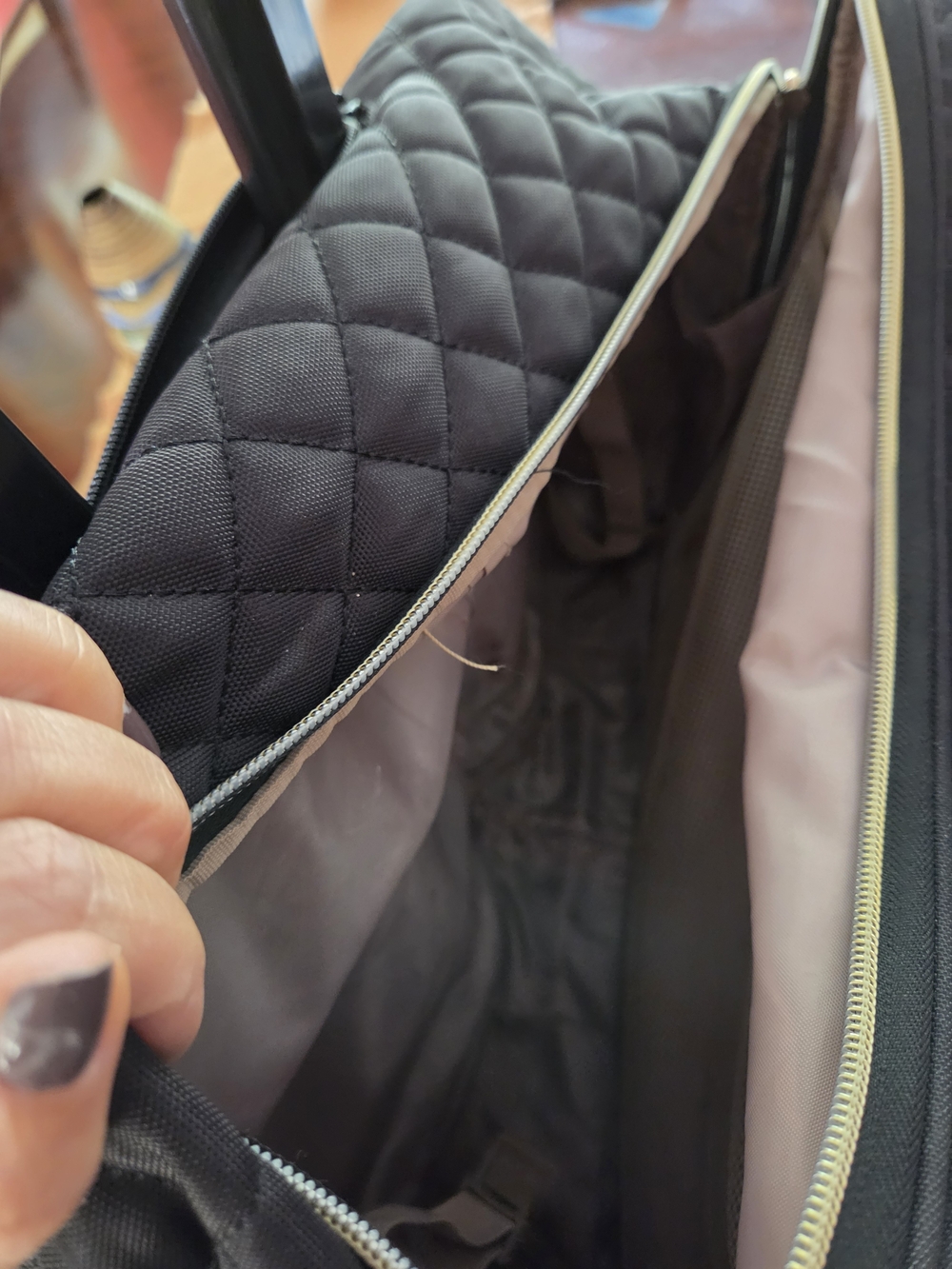 Quilted Black Travel Rolling Tote - Women's Carry-On. Very light use. - Picture 7 of 14